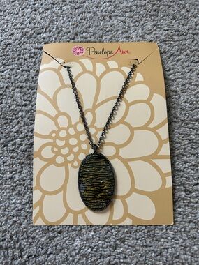 Penelope Ann Gold and Black Zebra Oval Pendant Necklace